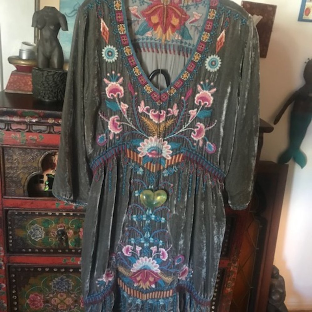 Johnny Was Grey Velvet Tunic